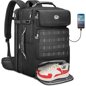 imageMATEIN Expandable Travel Backpack With Shoe Compartment 52L Large Luggage Suitcase with Waist Straps ampamp USB Charging Port 17 Inch TSA Laptop Backpack With 3 Packing Cubes for Men Black