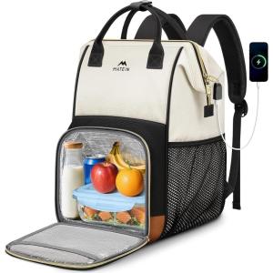 imageMATEIN Insulated Lunch Backpack for Women 156 Inch Work Laptop Backpack with USB Charging Port WaterResistant College Computer Backpacks Meal Prep Lunch Bag Gifts for Nurse Teacher Office Picnic