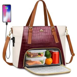 imageMATEIN Laptop Tote Bag with Lunch Compartment 156 Inch Insulated Work Bag with USB Port Water Resistant Convertible Briefcase PU Leather Computer Handbag Purse for Women Nurse Teacher Office