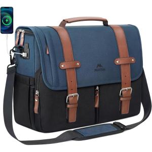 imageMATEIN Messenger Bag for School with USB Charging Port Large Crossbody Satchel 156 inch Student College Laptop Bags with Shoulder Strap Water Resistant Work Computer Briefcase for Office CommutingBlackblue