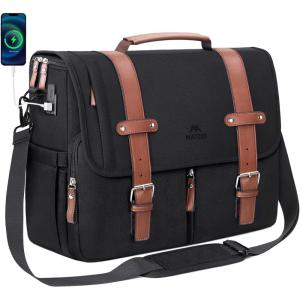 imageMATEIN Messenger Bag for School with USB Charging Port Large Crossbody Satchel 156 inch Student College Laptop Bags with Shoulder Strap Water Resistant Work Computer Briefcase for Office CommutingBlack