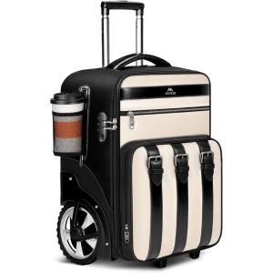 imageMATEIN Rolling Luggage for Women with Large Wheels Anti Theft Fashion Wheeled Travel Backpack Fits 17quot Laptop Roller Suitcase Backpack with Shoulder Strap for Trolley Bag with USB Port Black White