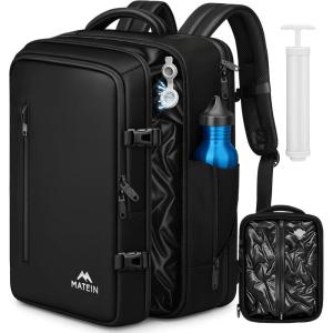 imageMATEIN Vacuum Backpack Travel with Hand Pump Waterproof Carry on Backpack with Vacuum Compression for Airplanes TSA Personal Item Travel Bag Fits 17 inch Laptop Airline Approved Suitcase Black