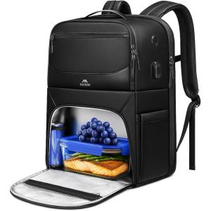 imageMATEIN Work Backpack with Lunch Compartment Waterproof PUcoated Meal Prep Backpack for Men with Cutlery Pocket Large 17 Inch Laptop Back Pack with USB Port Insulated Cooler Bag for Office Picnic