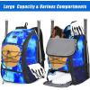 imageMATEIN Baseball Backpack Softball Bat Bag with Shoes Compartment for Youth Boys and Adult Lightweight Baseball Bag with Fence Hook Hold TBall Bat Batting Mitten Helmet Caps Teeball GearGalaxy Blue