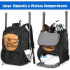 imageMATEIN Baseball Backpack Softball Bat Bag with Shoes Compartment for Youth Boys and Adult Lightweight Baseball Bag with Fence Hook Hold TBall Bat Batting Mitten Helmet Caps Teeball GearBlack