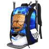 imageMATEIN Baseball Backpack Softball Bat Bag with Shoes Compartment for Youth Boys and Adult Lightweight Baseball Bag with Fence Hook Hold TBall Bat Batting Mitten Helmet Caps Teeball GearGalaxy Blue