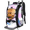 imageMATEIN Baseball Backpack Softball Bat Bag with Shoes Compartment for Youth Boys and Adult Lightweight Baseball Bag with Fence Hook Hold TBall Bat Batting Mitten Helmet Caps Teeball GearTie Dye