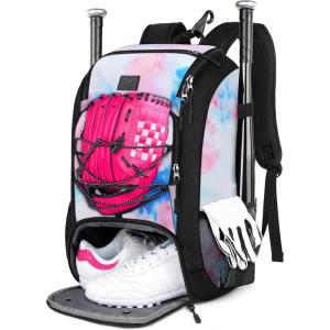 imageMATEIN Baseball Backpack Softball Bat Bag with Shoes Compartment for Youth Boys and Adult Lightweight Baseball Bag with Fence Hook Hold TBall Bat Batting Mitten Helmet Caps Teeball GearMulticolor
