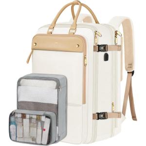 imageMATEIN Carry on Backpack for Women 52L TSA Travel Laptop Backpack with USB Charging Port ampamp Shoes Compartment 17 Inch Extra Large Expandable Flight Approved Computer Bag with 2 Packing Cubes BeigeBeige