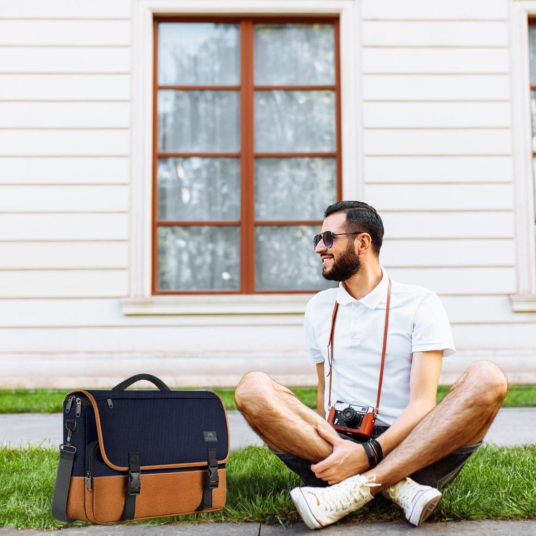 imageMATEIN Messenger Bag for Men Briefcases Lightweight Mens Laptop Bag 173 inch Water Resistant Crossbody Satchel Computer Work Office Case with Shoulder Strap BrownBluebrown