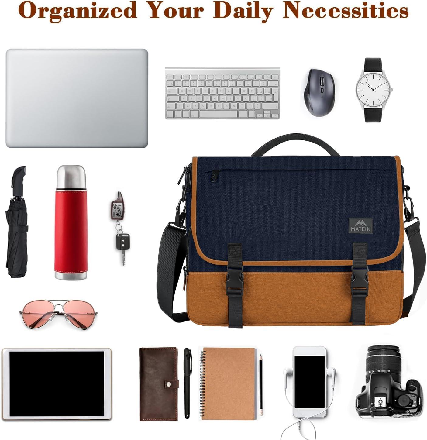 imageMATEIN Messenger Bag for Men Briefcases Lightweight Mens Laptop Bag 173 inch Water Resistant Crossbody Satchel Computer Work Office Case with Shoulder Strap BrownBluebrown