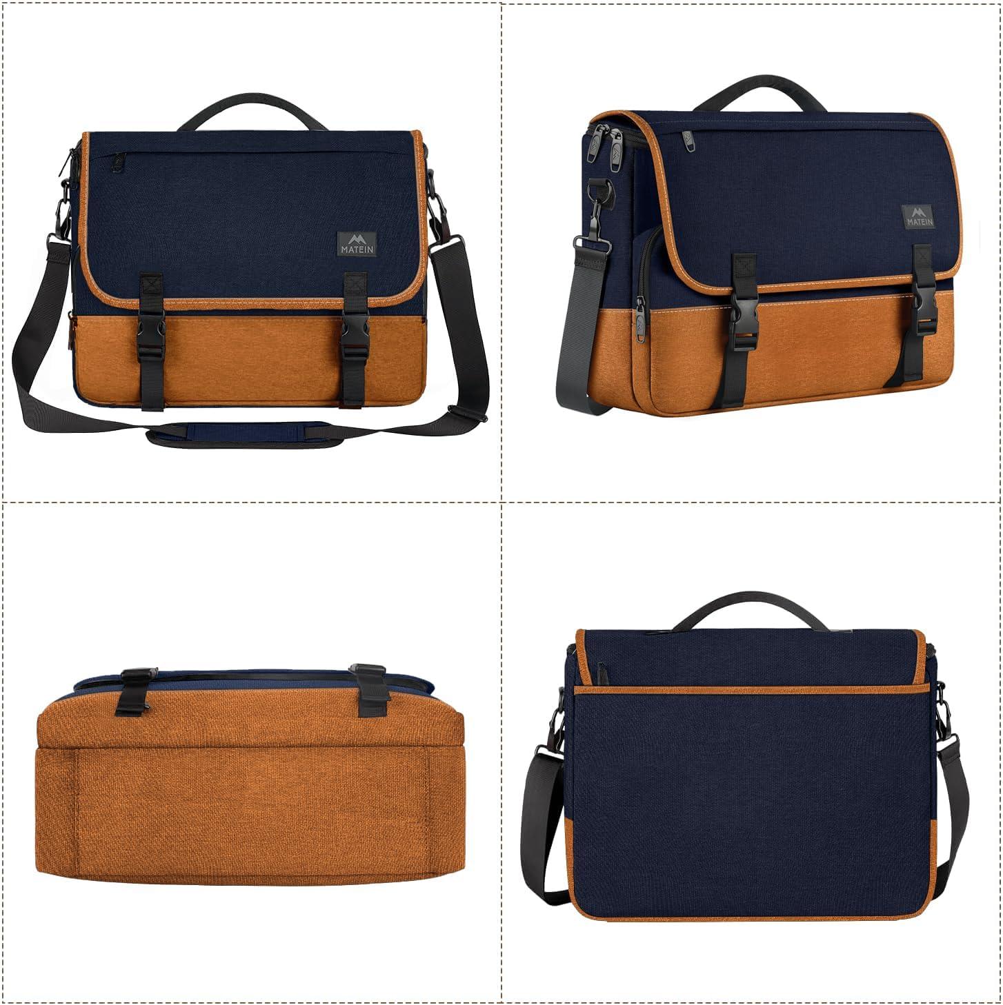 imageMATEIN Messenger Bag for Men Briefcases Lightweight Mens Laptop Bag 173 inch Water Resistant Crossbody Satchel Computer Work Office Case with Shoulder Strap BrownBluebrown