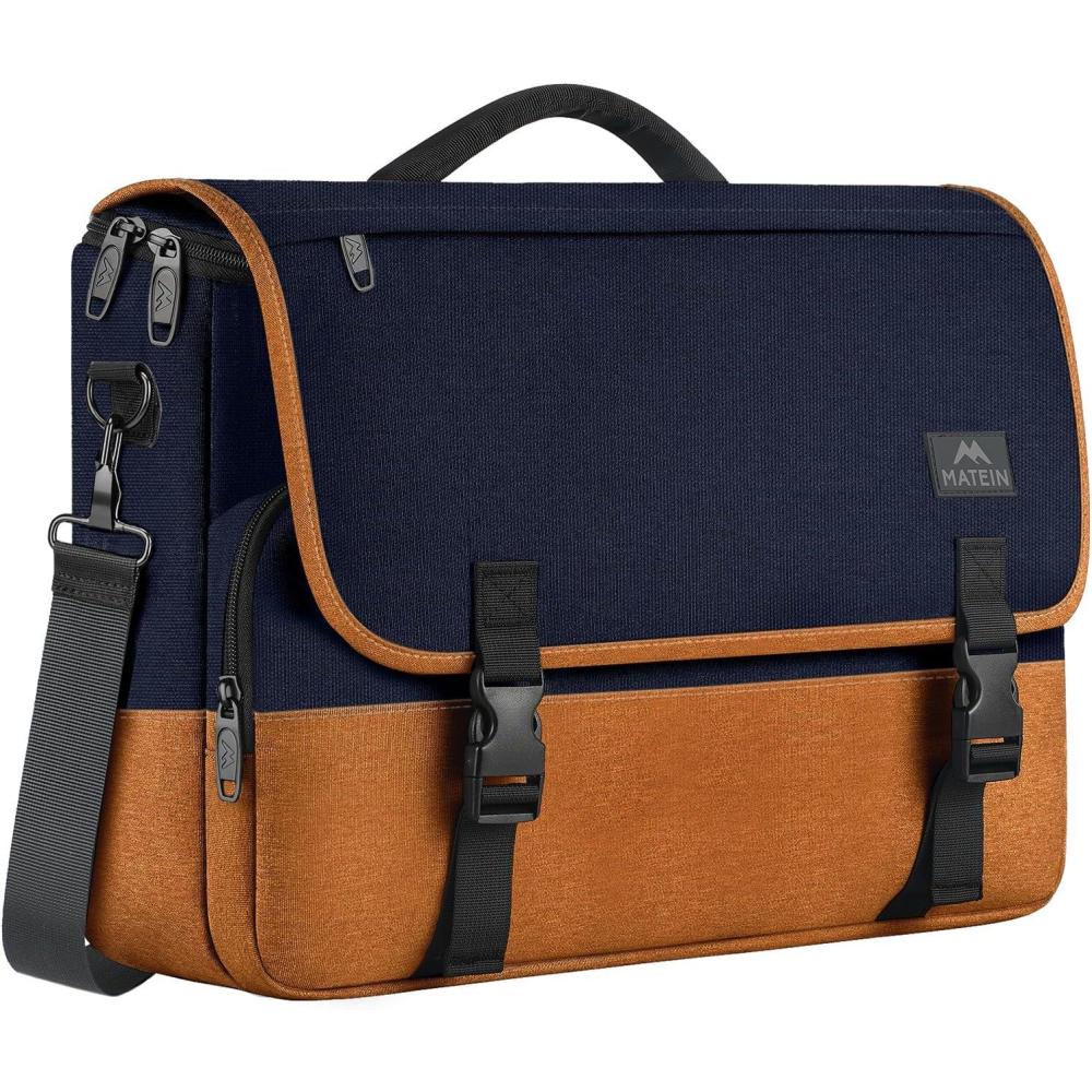 imageMATEIN Messenger Bag for Men Briefcases Lightweight Mens Laptop Bag 173 inch Water Resistant Crossbody Satchel Computer Work Office Case with Shoulder Strap BrownBluebrown