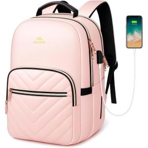 imageMATEIN Cute Backpack for Girls Water Resistant School Backpack with Charging Port Fits 156 Inch Laptop MultiFunctional Bookbag for Middle School with USB Charging Port Gift for Girls PinkPink