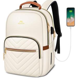 imageMATEIN Cute Backpack for Girls Water Resistant School Backpack with Charging Port Fits 156 Inch Laptop MultiFunctional Bookbag for Middle School with USB Charging Port Gift for Girls PinkBeige