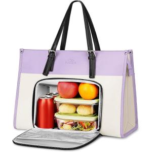 imageMATEIN Womens Work Bag with Lunch Compartment 156 Inch PU Leather Laptop Handbags with Insulated Pocket Waterproof Large Office Bag for Work Purple Lunch Tote Purse for Teacher Nurse GiftLight Purple