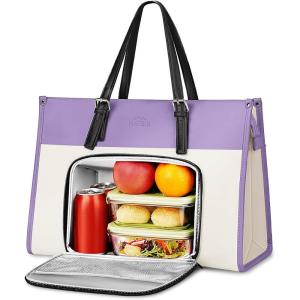 imageMATEIN Womens Work Bag with Lunch Compartment 156 Inch PU Leather Laptop Handbags with Insulated Pocket Waterproof Large Office Bag for Work Purple Lunch Tote Purse for Teacher Nurse GiftTaro Purple