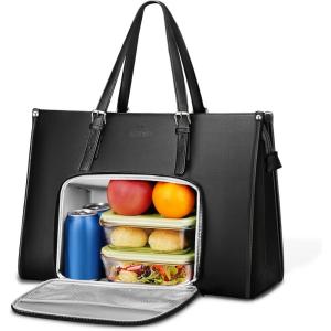 imageMATEIN Womens Work Bag with Lunch Compartment 156 Inch PU Leather Laptop Handbags with Insulated Pocket Waterproof Large Office Bag for Work Purple Lunch Tote Purse for Teacher Nurse GiftBlack