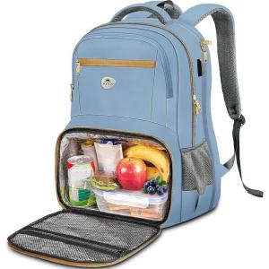 imageMATEIN Work Backpack with Lunch Compartment Large 17 Inch Office Backpack with Computer Pocket USB Charging Port TSA Anti Theft Carry On College Bookbag for Business Travel Picnic Gifts BlueOrangeBluegreykhaki