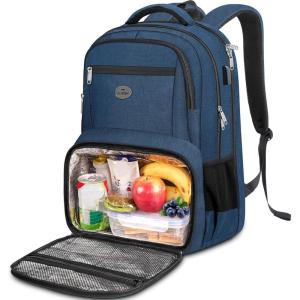 imageMATEIN Work Backpack with Lunch Compartment Large 17 Inch Office Backpack with Computer Pocket USB Charging Port TSA Anti Theft Carry On College Bookbag for Business Travel Picnic Gifts BlueOrangeBlue