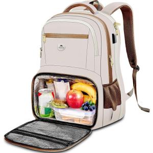 imageMATEIN Work Backpack with Lunch Compartment Large 17 Inch Office Backpack with Computer Pocket USB Charging Port TSA Anti Theft Carry On College Bookbag for Business Travel Picnic Gifts BlueOrangeBeigebrown