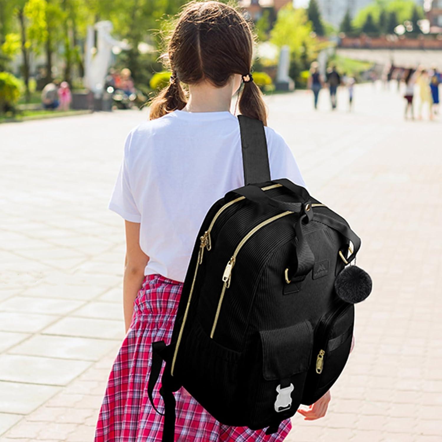 imageMATEIN 156 Laptop Backpack for Women Cute Corduroy Computer College Backpack with USB Charging Port TSA Lightweight Aesthetic Back Pack Travel Laptop Daypack for Work Nurse Teacher Gift BlueBlack