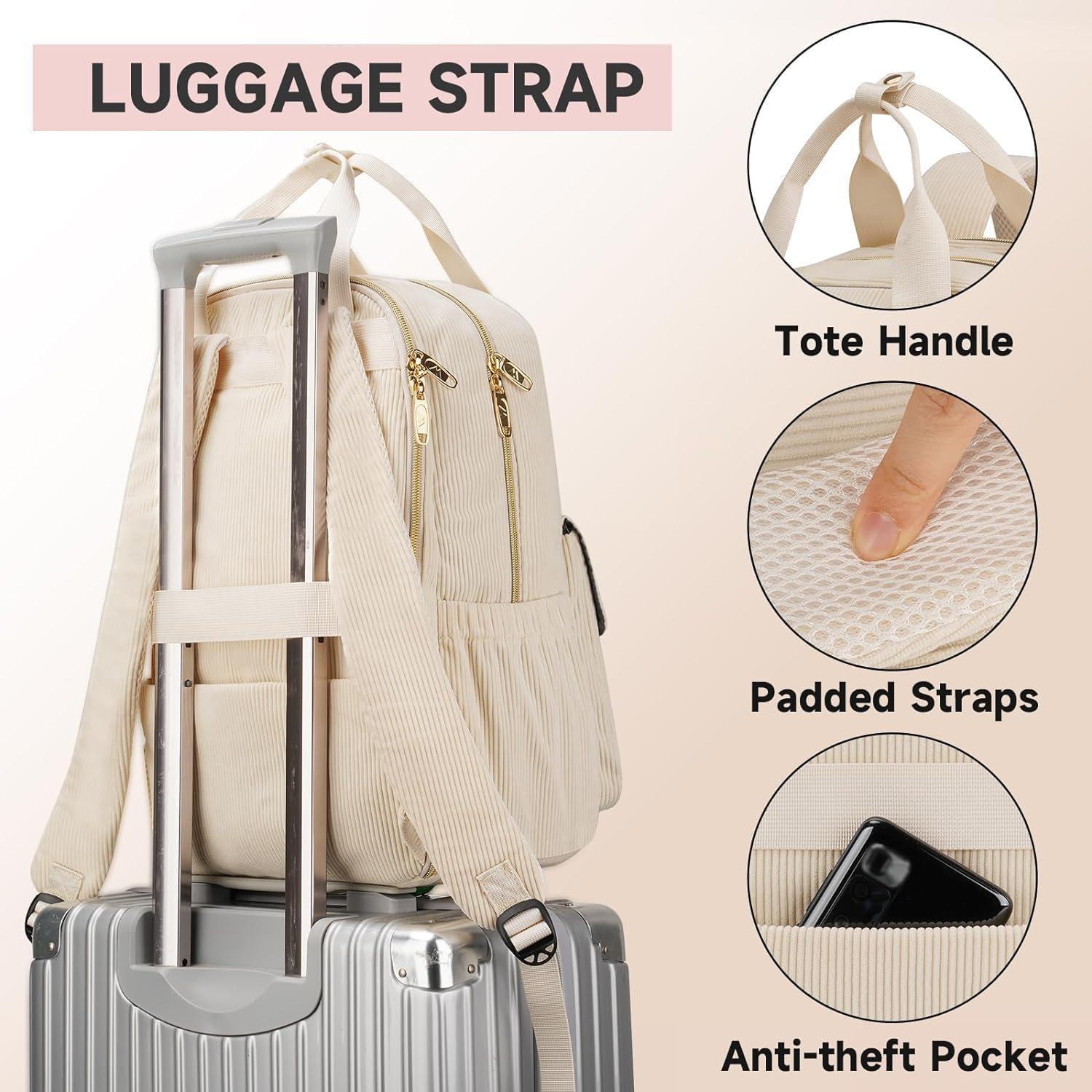 imageMATEIN 156 Laptop Backpack for Women Cute Corduroy Computer College Backpack with USB Charging Port TSA Lightweight Aesthetic Back Pack Travel Laptop Daypack for Work Nurse Teacher Gift BlueBeige