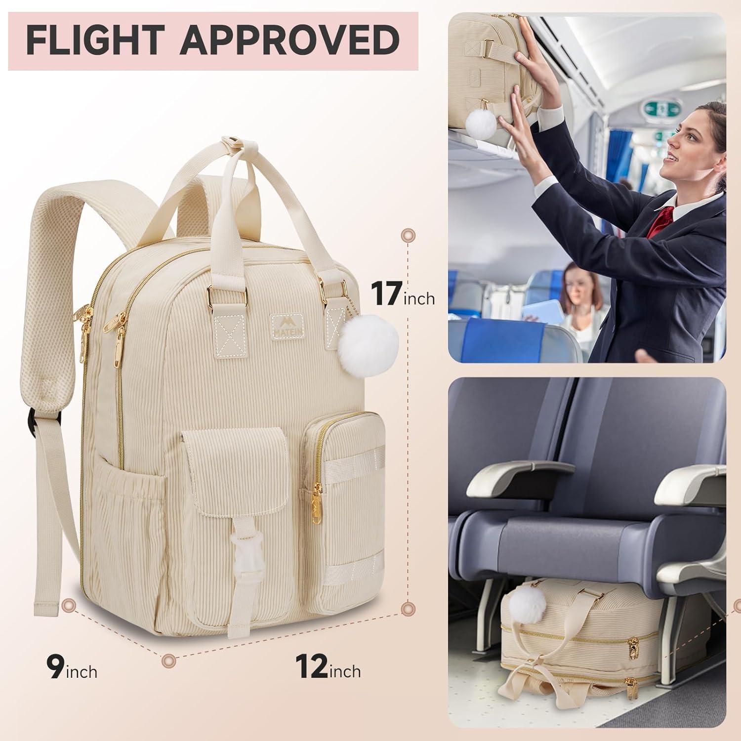 imageMATEIN 156 Laptop Backpack for Women Cute Corduroy Computer College Backpack with USB Charging Port TSA Lightweight Aesthetic Back Pack Travel Laptop Daypack for Work Nurse Teacher Gift BlueBeige