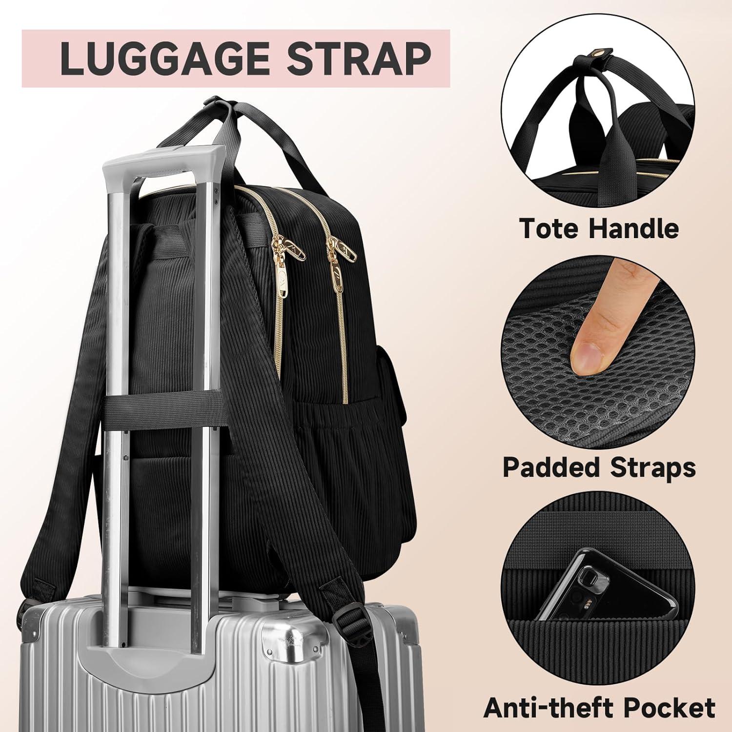 imageMATEIN 156 Laptop Backpack for Women Cute Corduroy Computer College Backpack with USB Charging Port TSA Lightweight Aesthetic Back Pack Travel Laptop Daypack for Work Nurse Teacher Gift BlueBlack