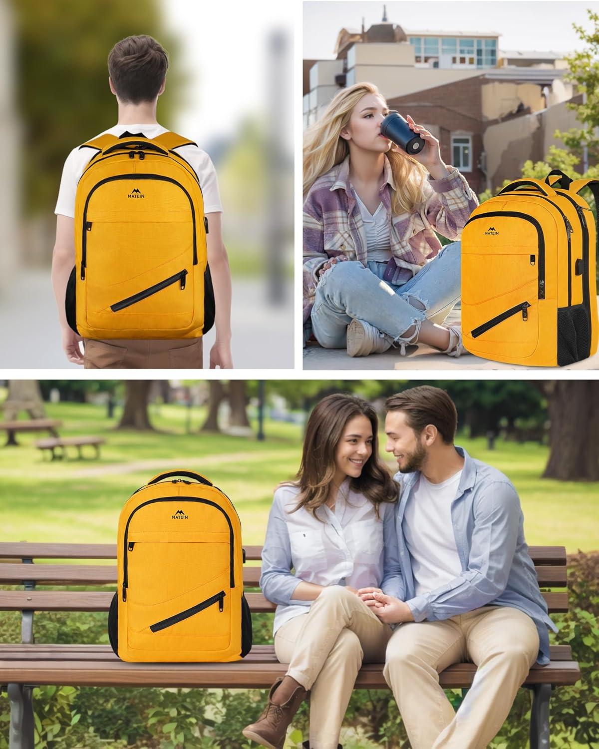 imageMATEIN College Laptop Backpack for Women Stylish 17 Inch Lightweight Outdoor Bag with USB Charging Port ampamp Luggage Strap Water Resistant Large Travel Computer Backpack Blue GreenYellow