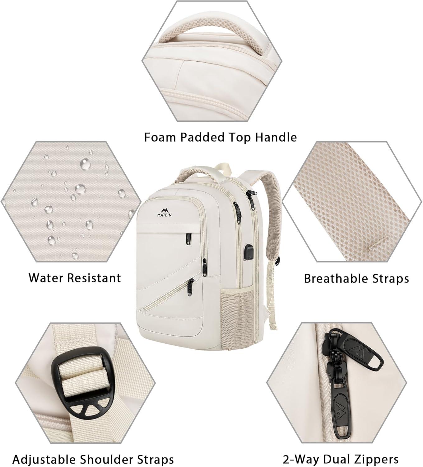 imageMATEIN College Laptop Backpack for Women Stylish 17 Inch Lightweight Outdoor Bag with USB Charging Port ampamp Luggage Strap Water Resistant Large Travel Computer Backpack Blue GreenBeige