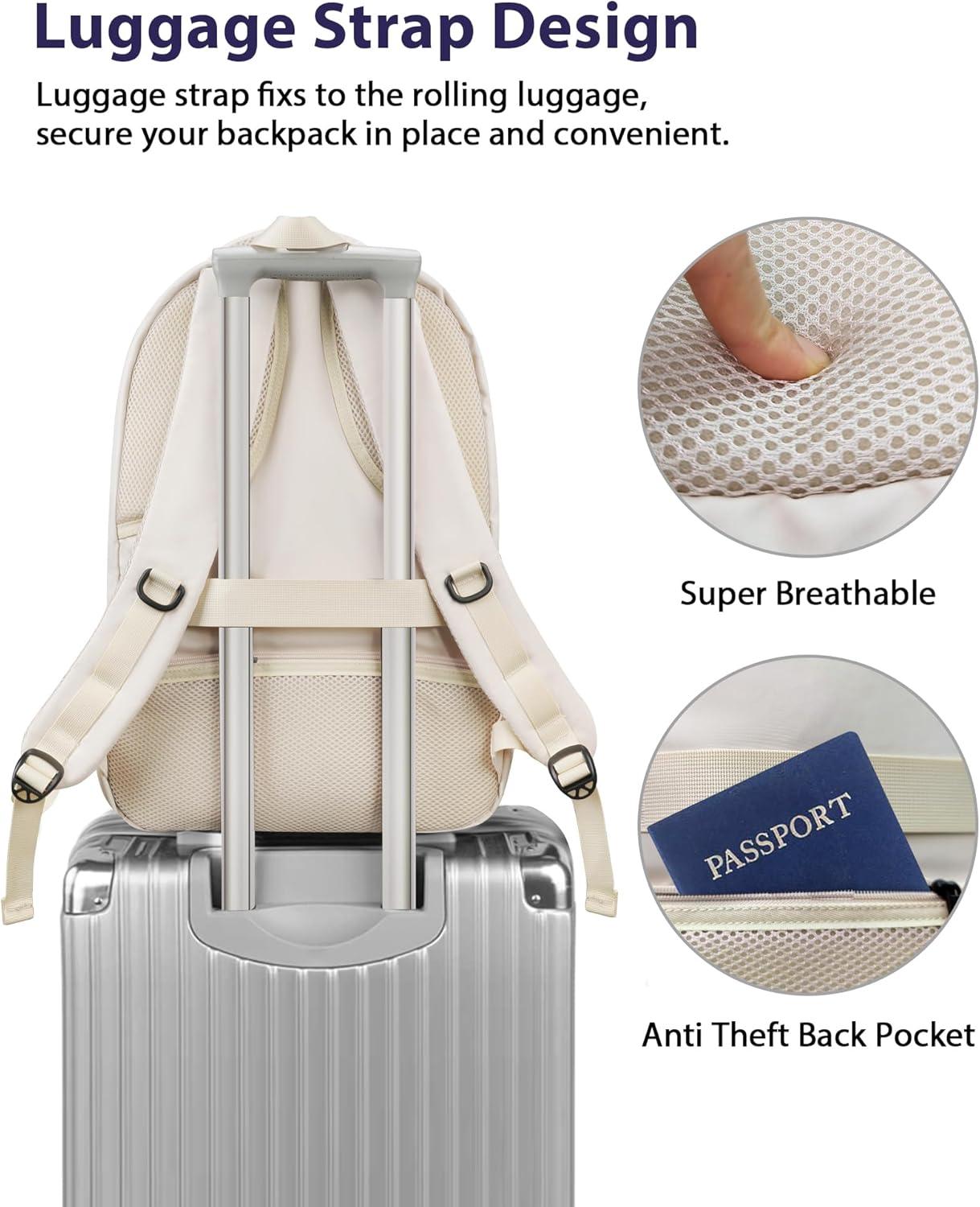 imageMATEIN College Laptop Backpack for Women Stylish 17 Inch Lightweight Outdoor Bag with USB Charging Port ampamp Luggage Strap Water Resistant Large Travel Computer Backpack Blue GreenBeige Brown