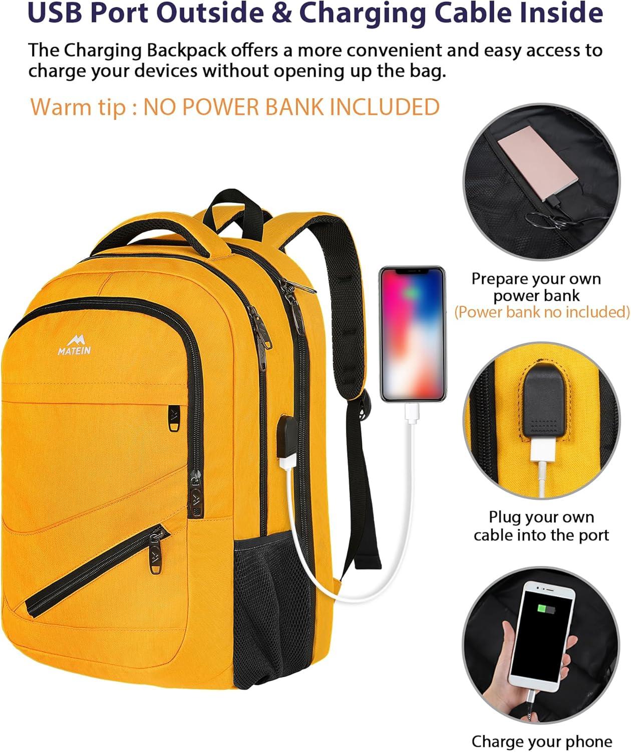 imageMATEIN College Laptop Backpack for Women Stylish 17 Inch Lightweight Outdoor Bag with USB Charging Port ampamp Luggage Strap Water Resistant Large Travel Computer Backpack Blue GreenYellow