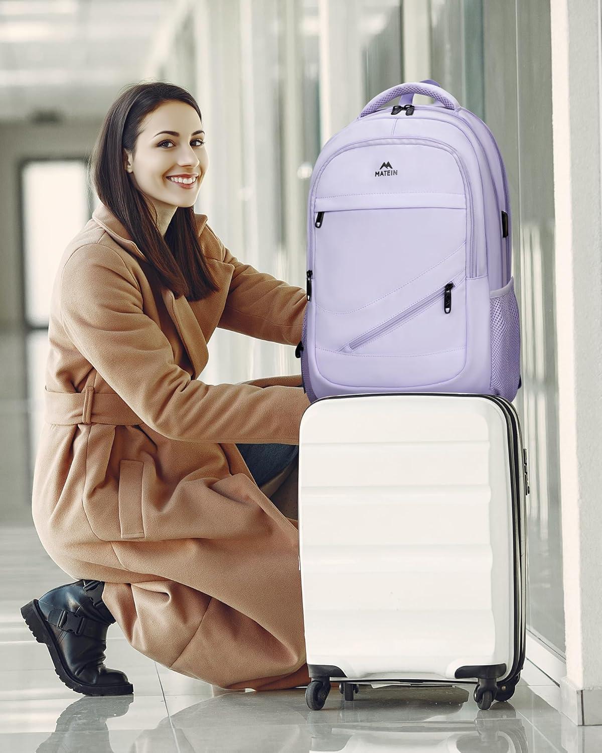 imageMATEIN College Laptop Backpack for Women Stylish 17 Inch Lightweight Outdoor Bag with USB Charging Port ampamp Luggage Strap Water Resistant Large Travel Computer Backpack Blue GreenPurple