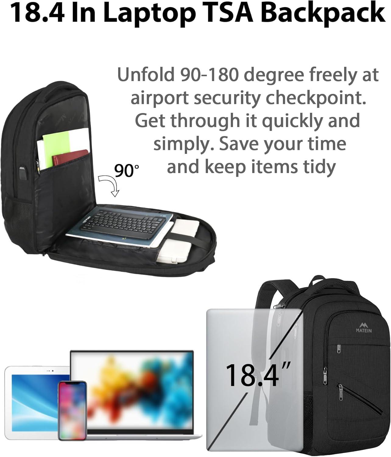 imageMATEIN College Laptop Backpack for Women Stylish 17 Inch Lightweight Outdoor Bag with USB Charging Port ampamp Luggage Strap Water Resistant Large Travel Computer Backpack Blue GreenBlack