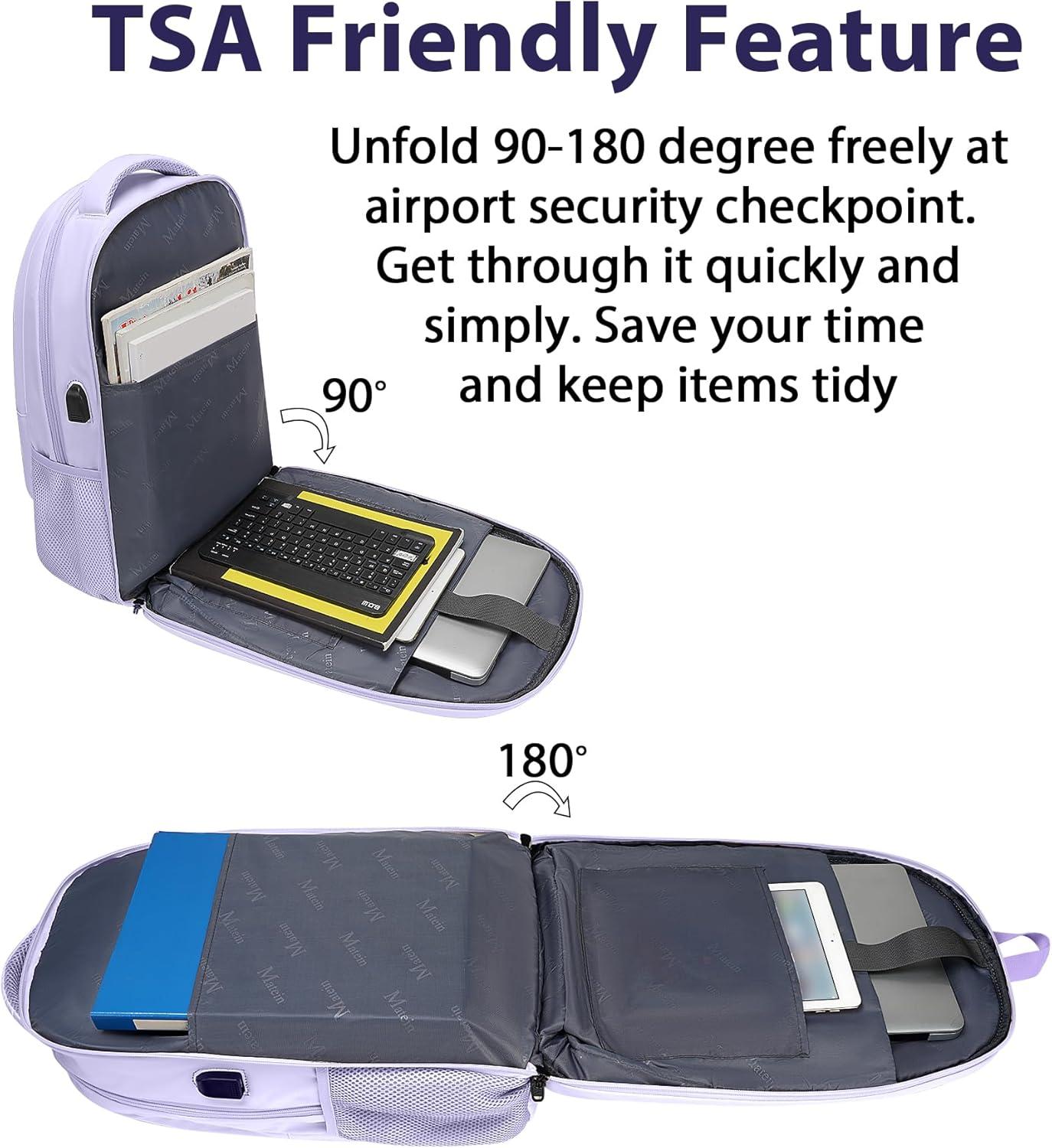 imageMATEIN College Laptop Backpack for Women Stylish 17 Inch Lightweight Outdoor Bag with USB Charging Port ampamp Luggage Strap Water Resistant Large Travel Computer Backpack Blue GreenPurple Blue