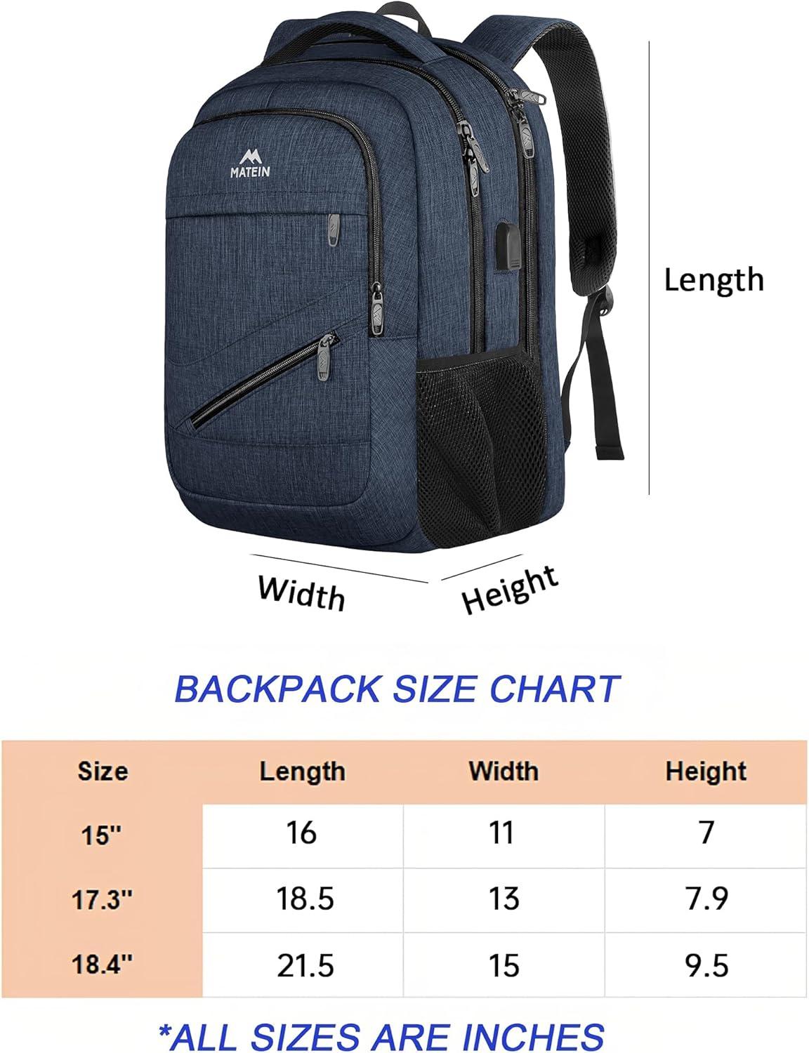 imageMATEIN College Laptop Backpack for Women Stylish 17 Inch Lightweight Outdoor Bag with USB Charging Port ampamp Luggage Strap Water Resistant Large Travel Computer Backpack Blue GreenDark Blue
