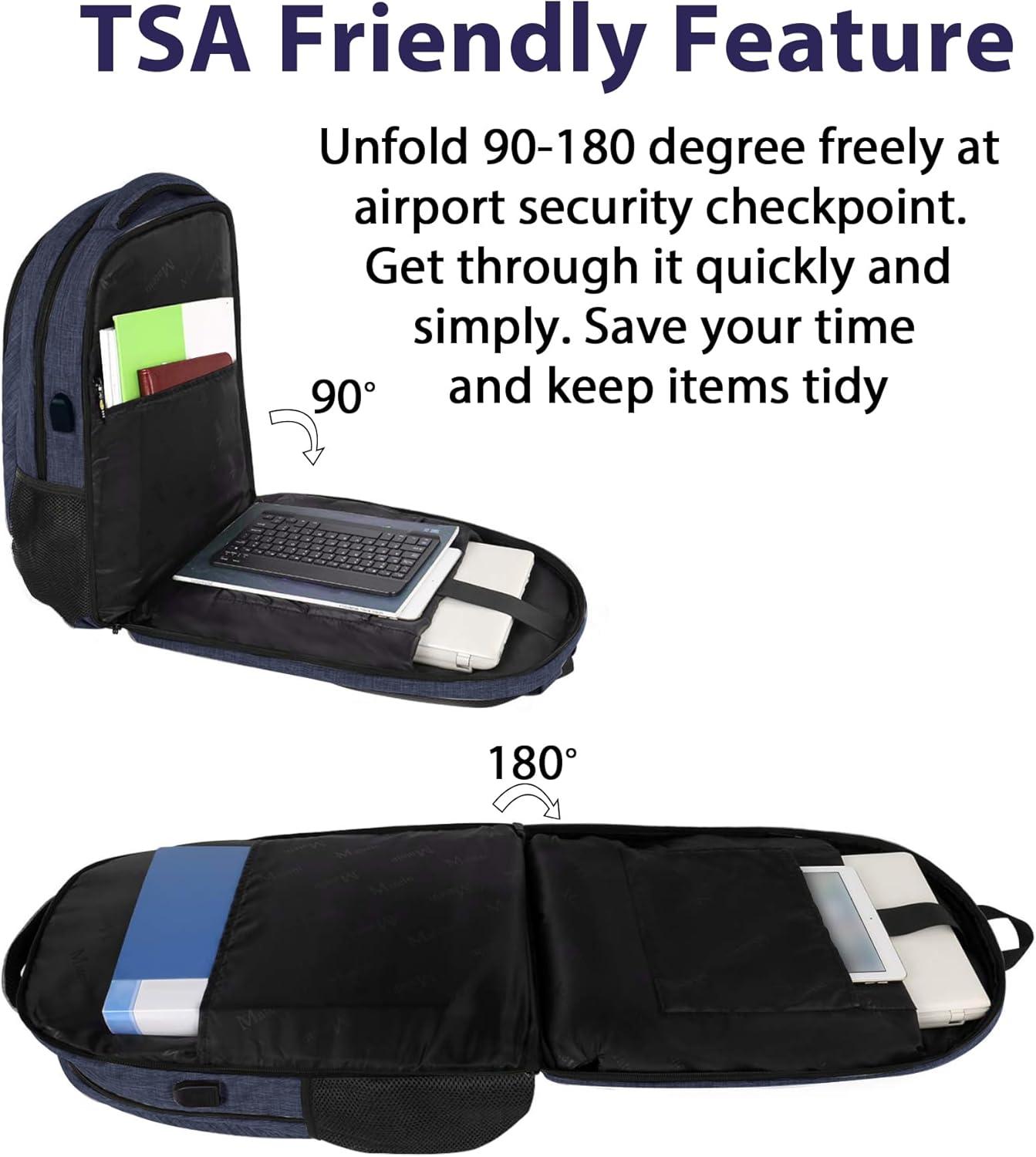 imageMATEIN College Laptop Backpack for Women Stylish 17 Inch Lightweight Outdoor Bag with USB Charging Port ampamp Luggage Strap Water Resistant Large Travel Computer Backpack Blue GreenDark Blue