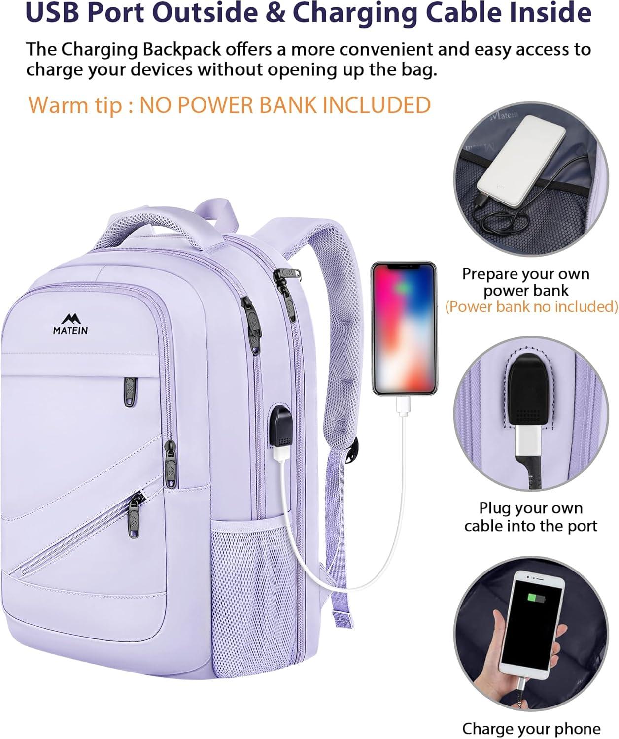 imageMATEIN College Laptop Backpack for Women Stylish 17 Inch Lightweight Outdoor Bag with USB Charging Port ampamp Luggage Strap Water Resistant Large Travel Computer Backpack Blue GreenPurple