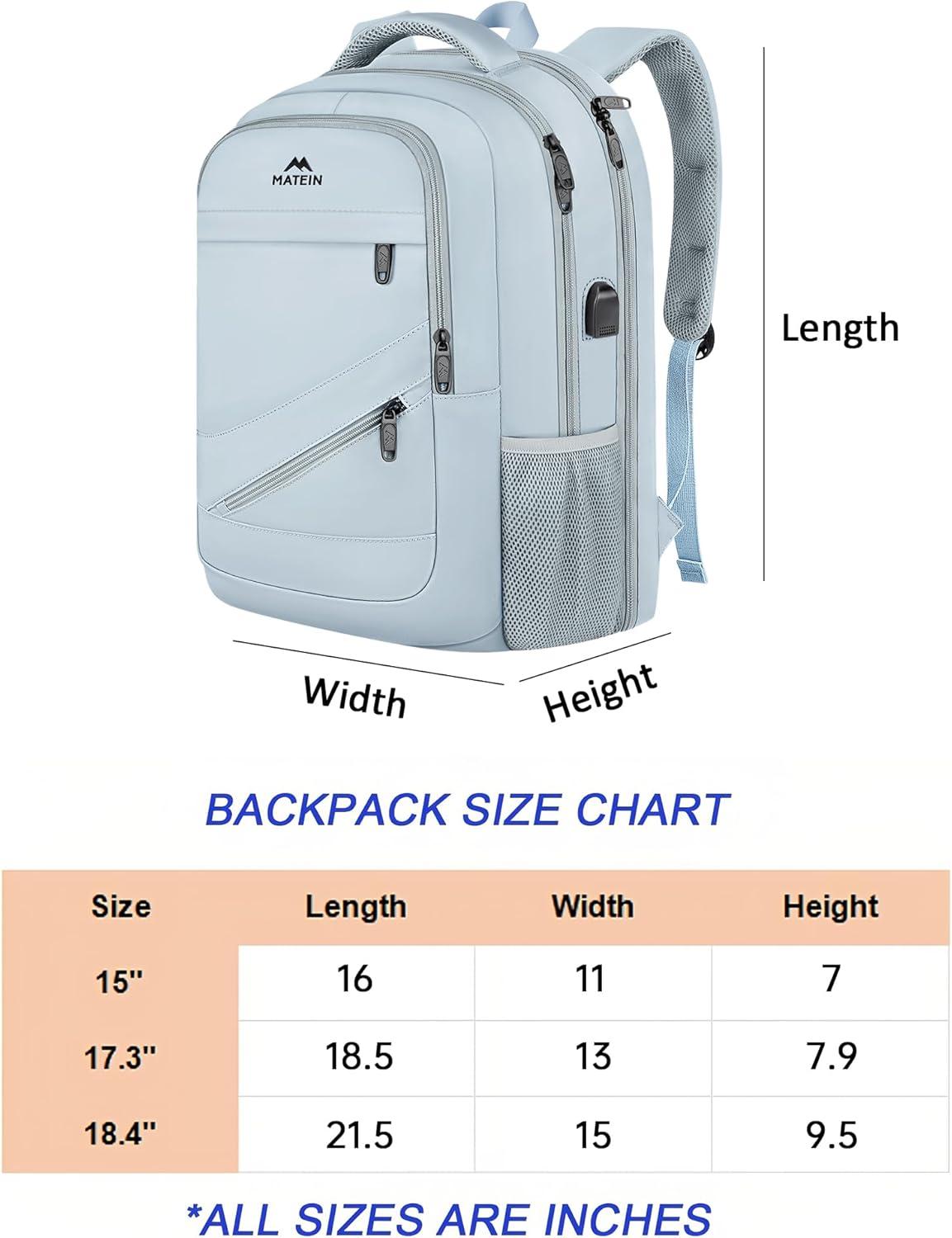 imageMATEIN College Laptop Backpack for Women Stylish 17 Inch Lightweight Outdoor Bag with USB Charging Port ampamp Luggage Strap Water Resistant Large Travel Computer Backpack Blue GreenBlue