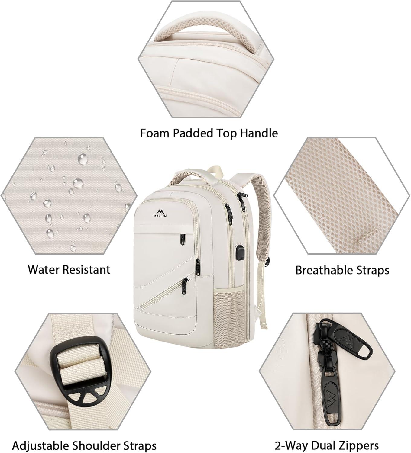 imageMATEIN College Laptop Backpack for Women Stylish 17 Inch Lightweight Outdoor Bag with USB Charging Port ampamp Luggage Strap Water Resistant Large Travel Computer Backpack Blue GreenBeige