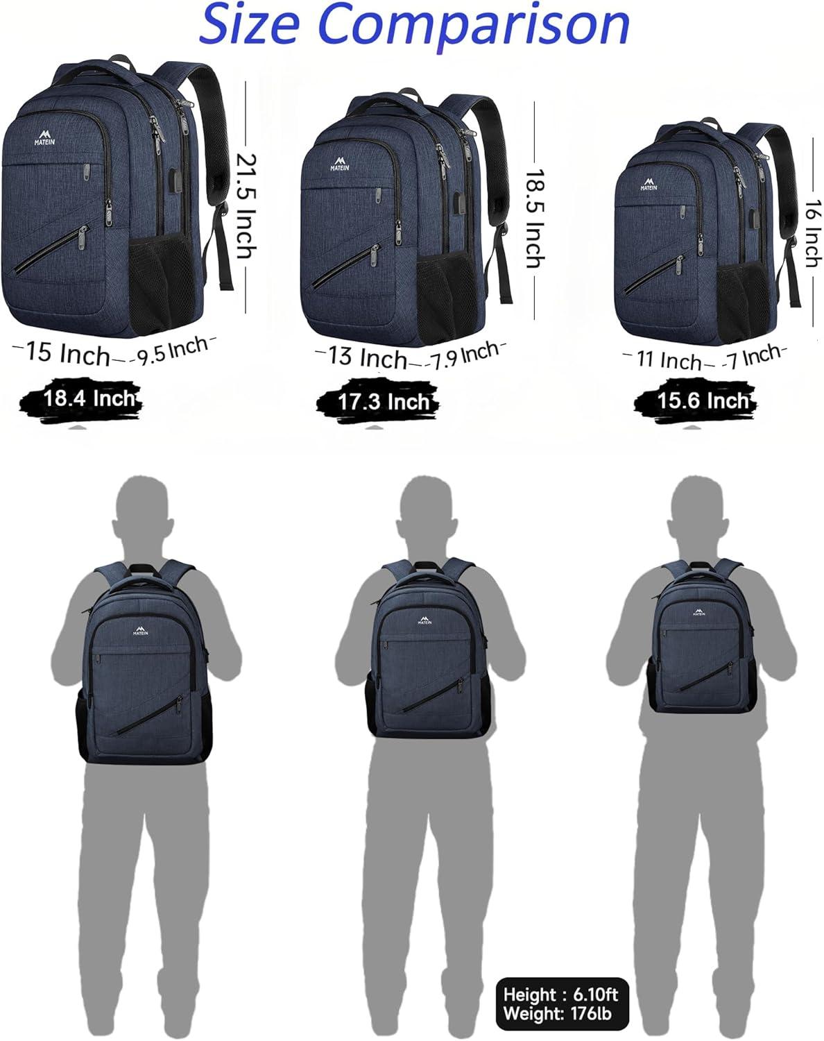 imageMATEIN College Laptop Backpack for Women Stylish 17 Inch Lightweight Outdoor Bag with USB Charging Port ampamp Luggage Strap Water Resistant Large Travel Computer Backpack Blue GreenDark Blue