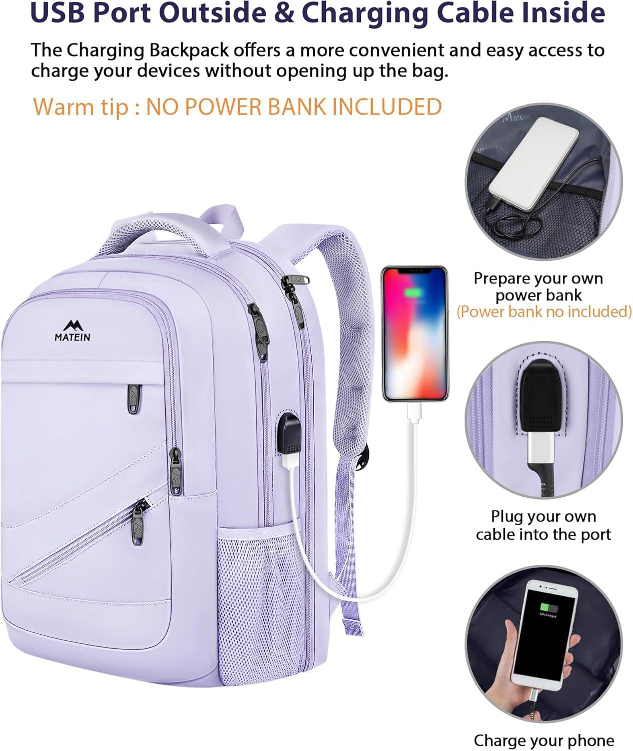 imageMATEIN College Laptop Backpack for Women Stylish 17 Inch Lightweight Outdoor Bag with USB Charging Port ampamp Luggage Strap Water Resistant Large Travel Computer Backpack Blue GreenPurple