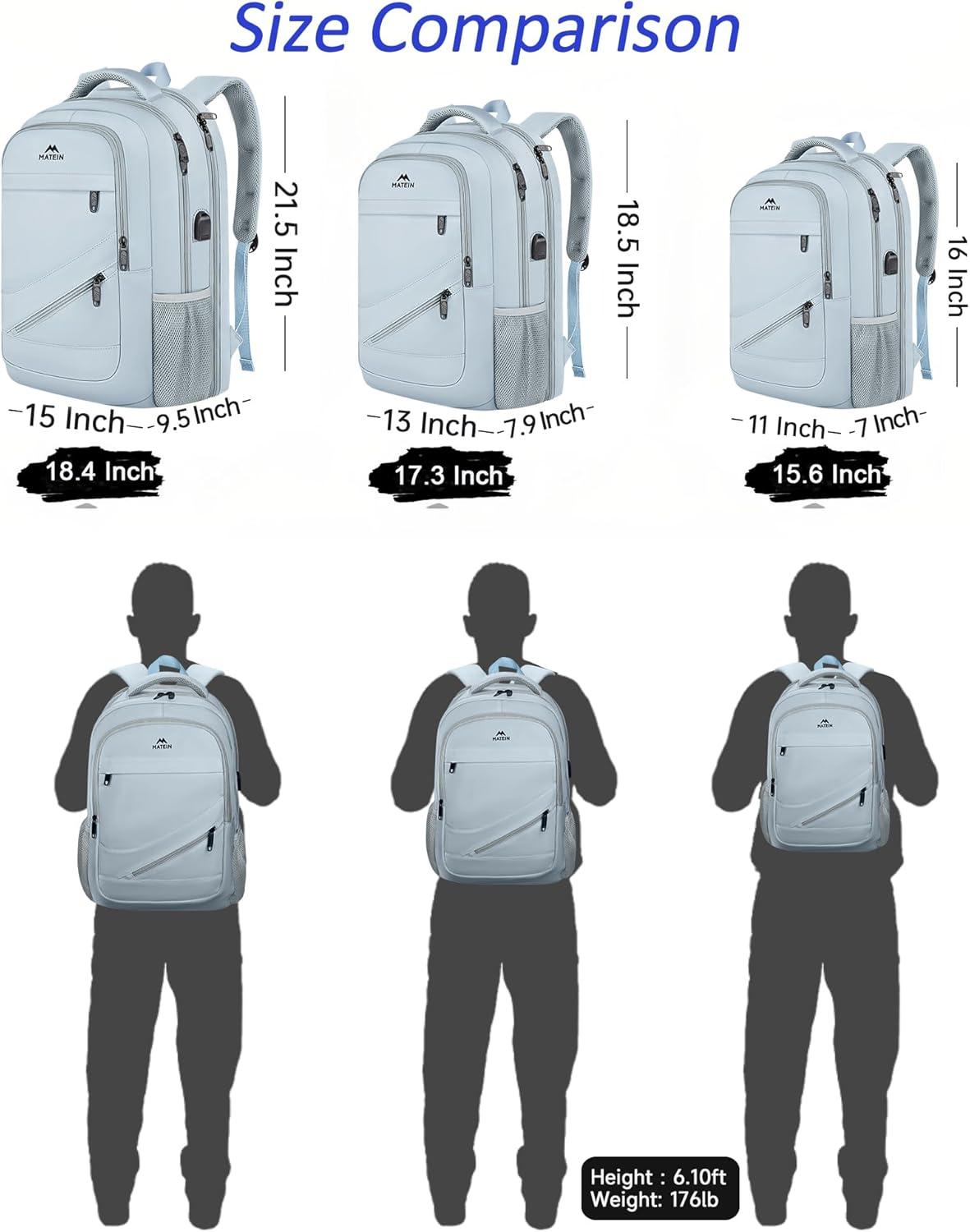 imageMATEIN College Laptop Backpack for Women Stylish 17 Inch Lightweight Outdoor Bag with USB Charging Port ampamp Luggage Strap Water Resistant Large Travel Computer Backpack Blue GreenBlue