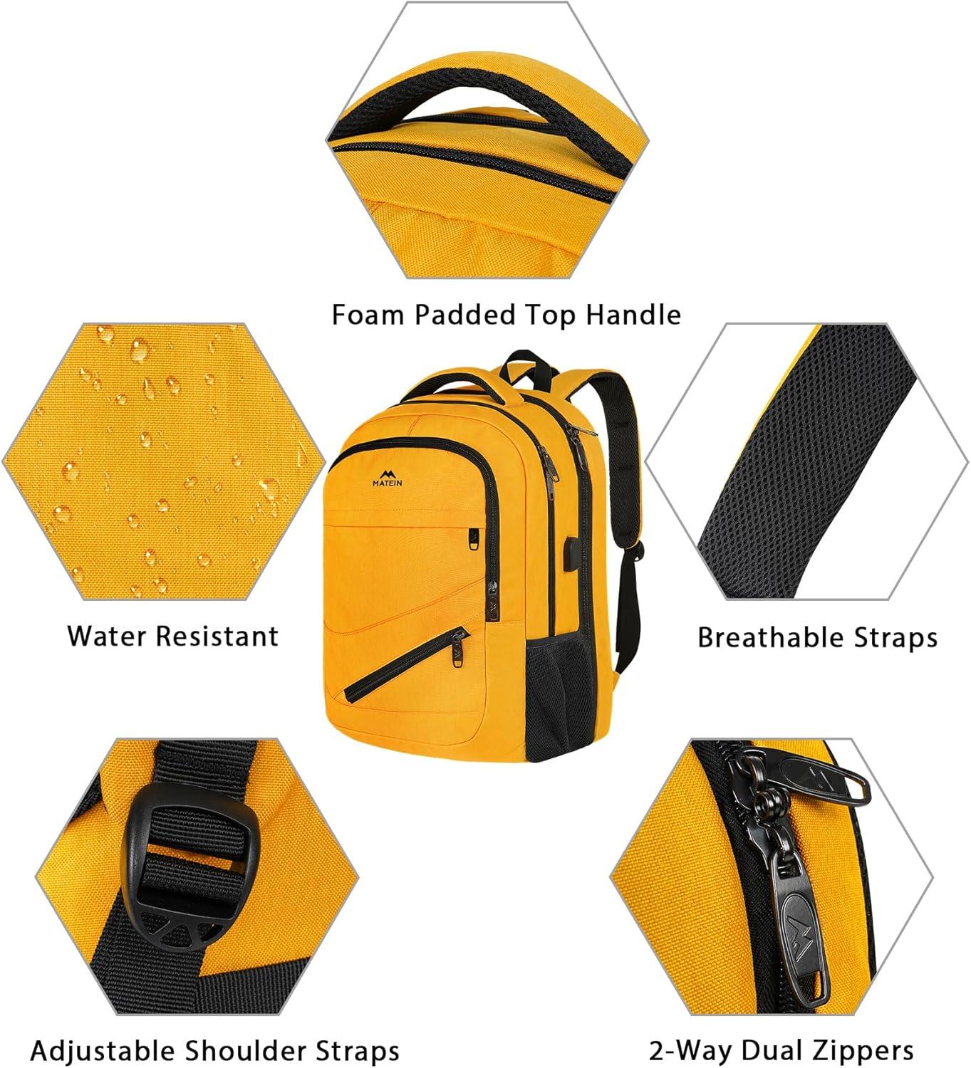 imageMATEIN College Laptop Backpack for Women Stylish 17 Inch Lightweight Outdoor Bag with USB Charging Port ampamp Luggage Strap Water Resistant Large Travel Computer Backpack Blue GreenYellow