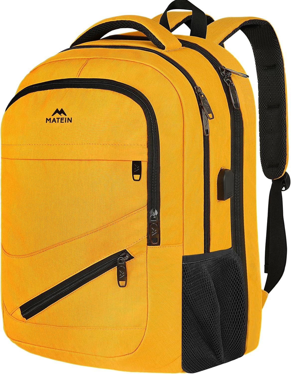 imageMATEIN College Laptop Backpack for Women Stylish 17 Inch Lightweight Outdoor Bag with USB Charging Port ampamp Luggage Strap Water Resistant Large Travel Computer Backpack Blue GreenYellow