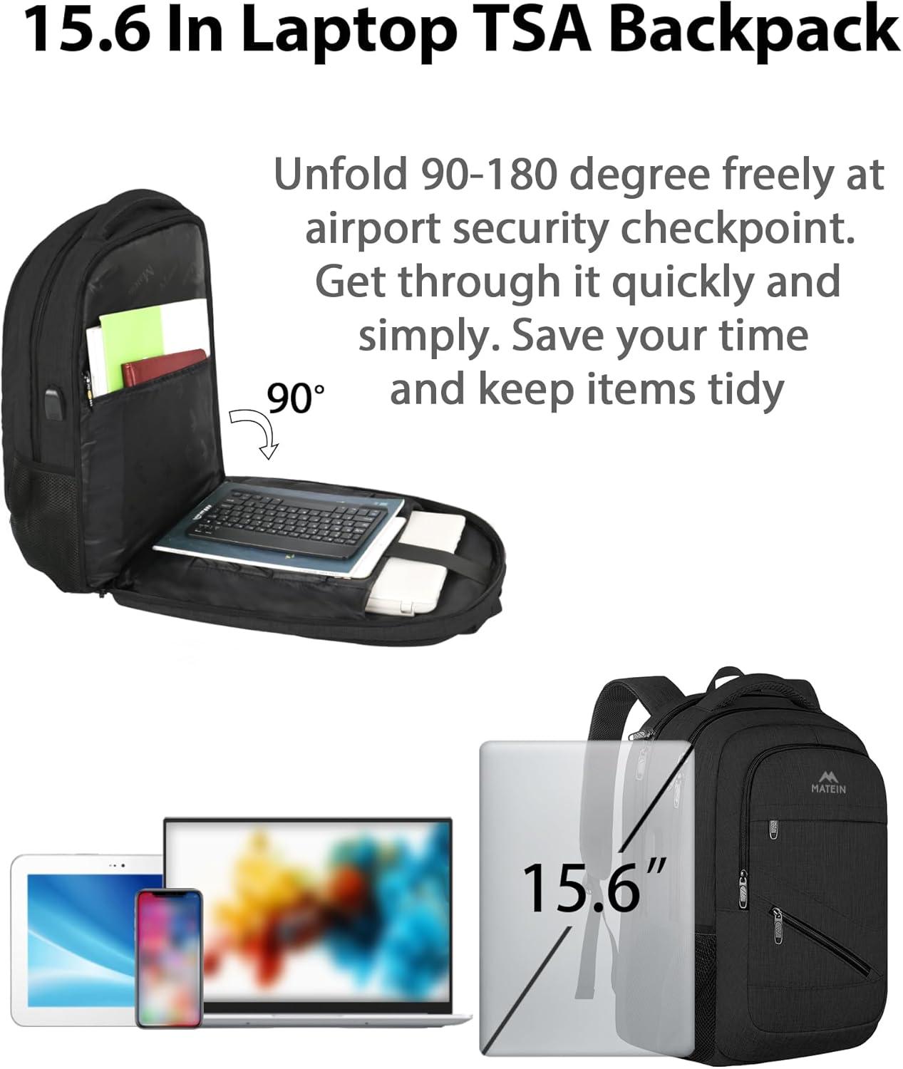 imageMATEIN College Laptop Backpack for Women Stylish 17 Inch Lightweight Outdoor Bag with USB Charging Port ampamp Luggage Strap Water Resistant Large Travel Computer Backpack Blue GreenBlack