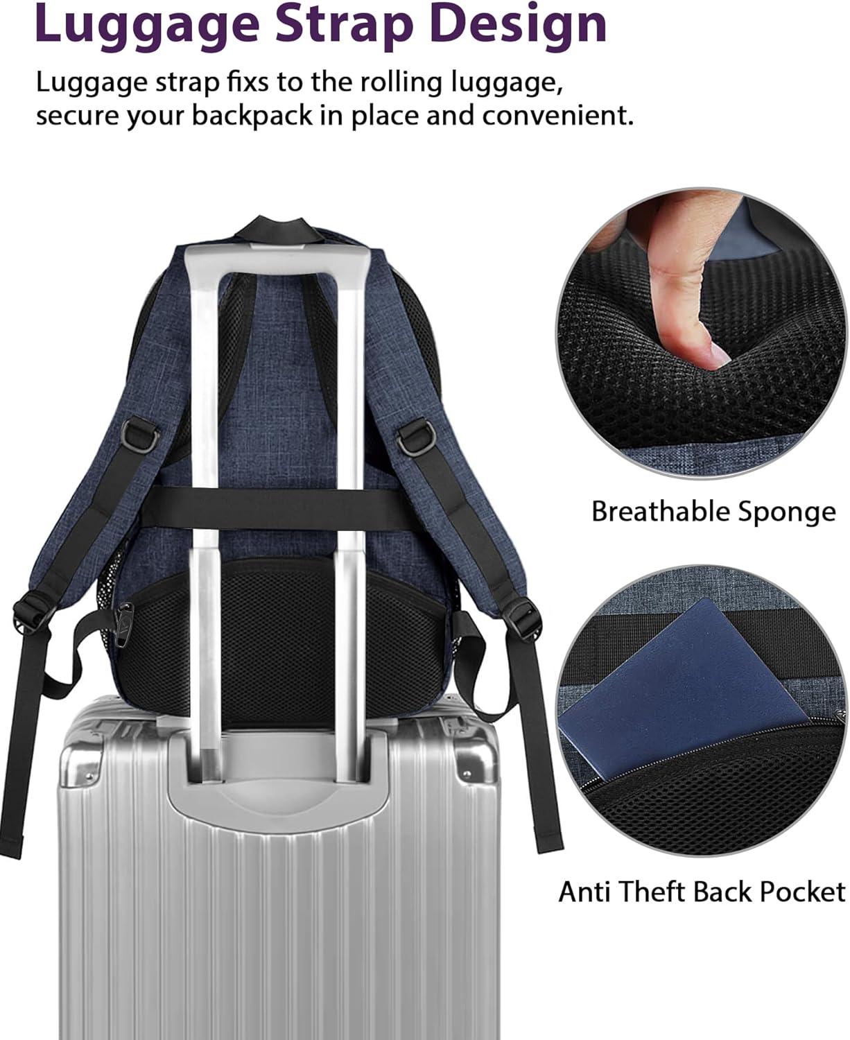 imageMATEIN College Laptop Backpack for Women Stylish 17 Inch Lightweight Outdoor Bag with USB Charging Port ampamp Luggage Strap Water Resistant Large Travel Computer Backpack Blue GreenDark Blue