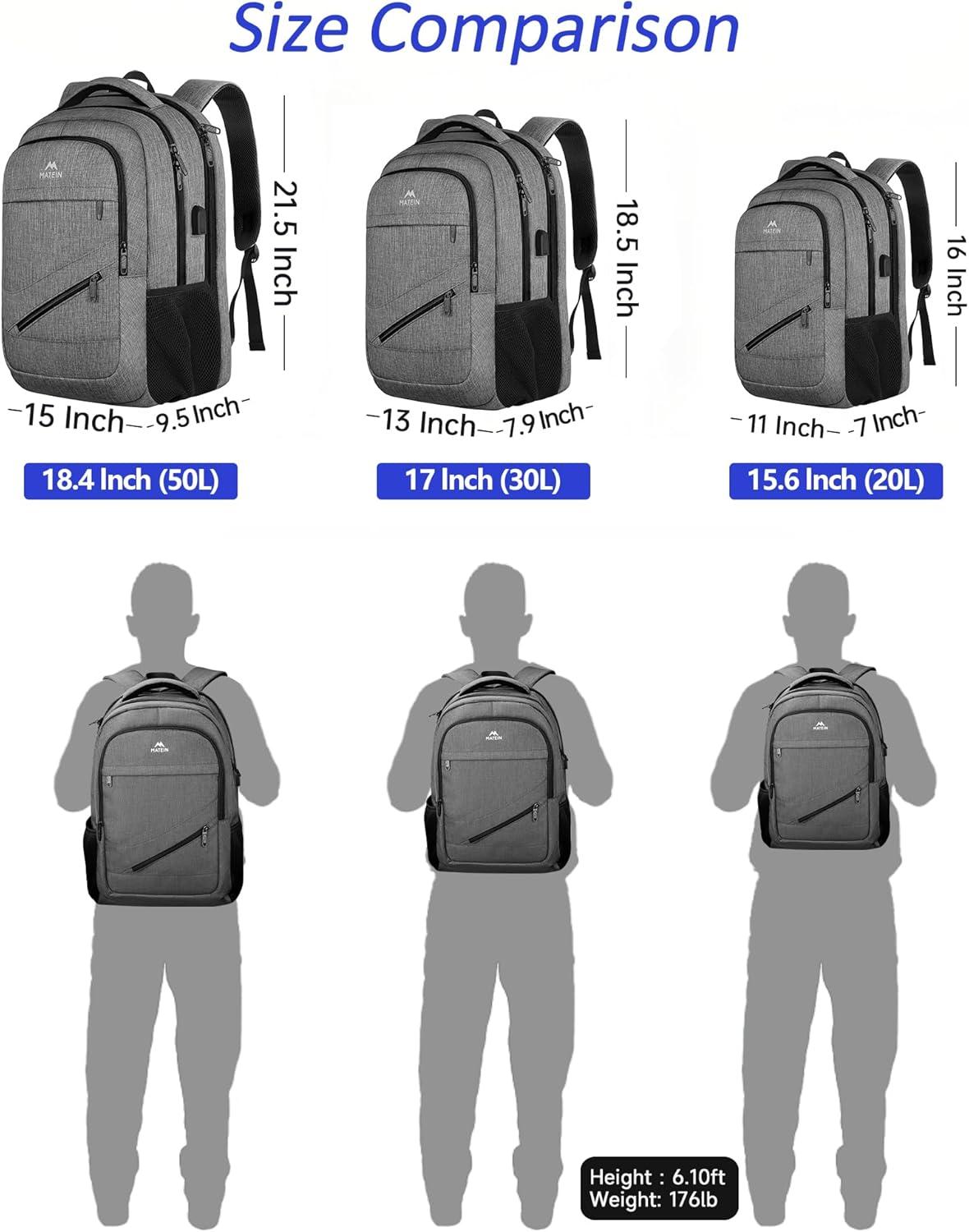 imageMATEIN College Laptop Backpack for Women Stylish 17 Inch Lightweight Outdoor Bag with USB Charging Port ampamp Luggage Strap Water Resistant Large Travel Computer Backpack Blue GreenGrey